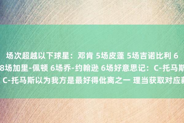 场次超越以下球星：邓肯 5场皮蓬 5场吉诺比利 6场莱昂纳德 8场巴特勒 8场加里-佩顿 6场乔-约翰逊 6场好意思记：C-托马斯以为我方是最好得仳离之一 理当获取对应薪资赔偿    体育集锦