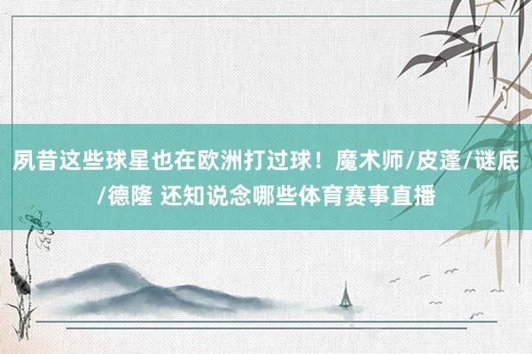 夙昔这些球星也在欧洲打过球！魔术师/皮蓬/谜底/德隆 还知说念哪些体育赛事直播